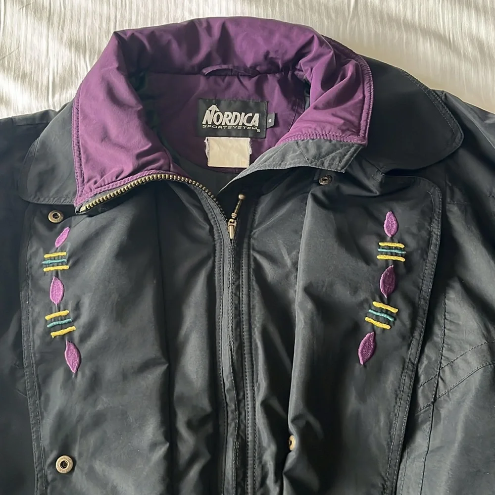 Vintage Nordica Ski Jacket Black Purple Size 8 Large - Picture 2 of 16